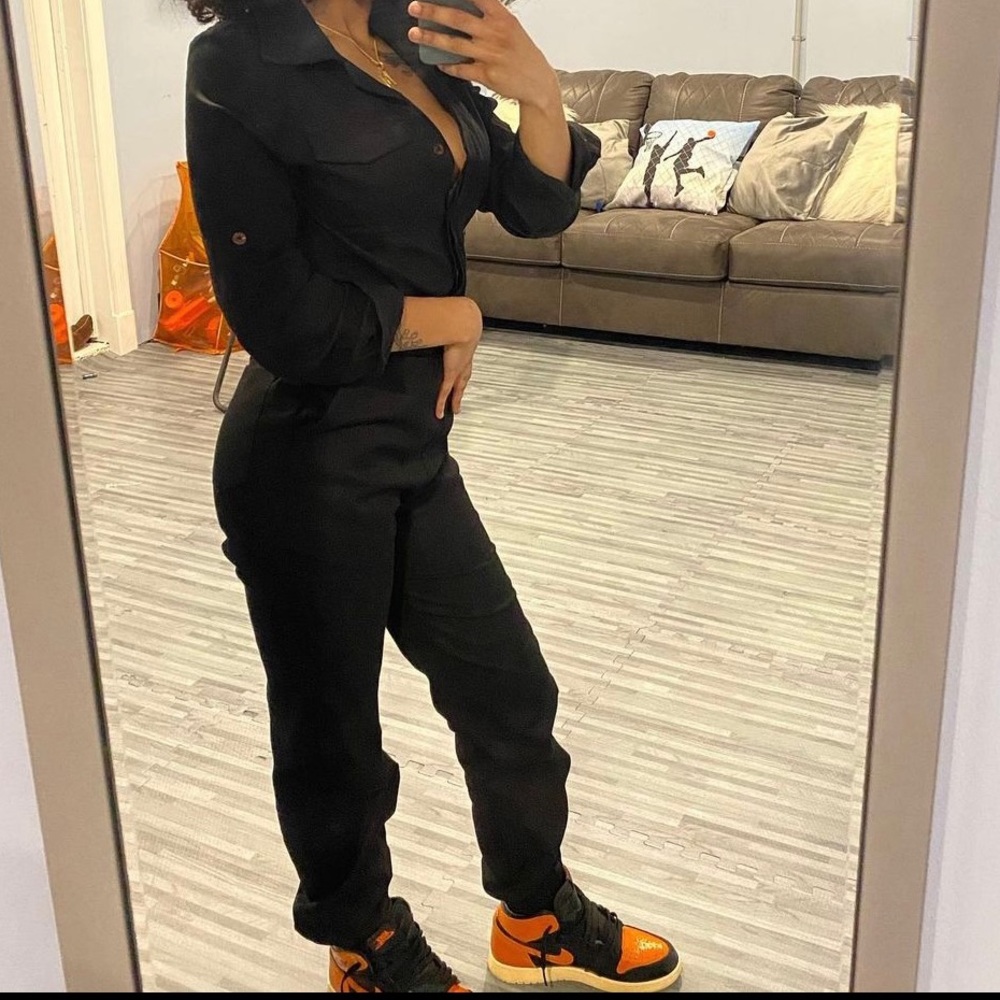 Fashion Nova Black aviator jumpsuit